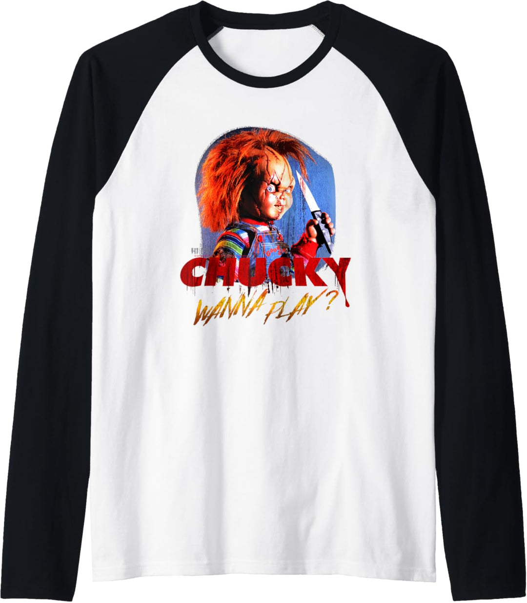 Child's Play Chucky Wanna Play Creepy Portrait Raglan
