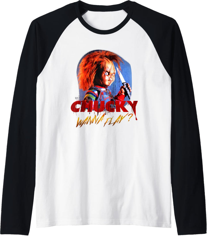 Child's Play Chucky Wanna Play Creepy Portrait Raglan