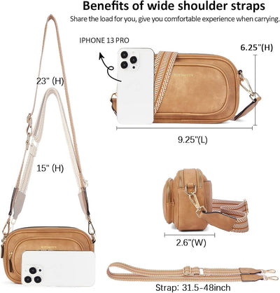 BOSTANTEN Damen Handy Umhängetasche, PU Leder Crossbody Schultertasche, Umhängetasche mit Breitem Gu