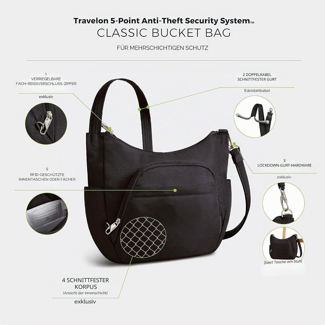 Travelon Damen Diebstahlsicher Umhängetasche, Scharz, 25 Zoll EU 25 Zoll Scharz, 25 Zoll Scharz