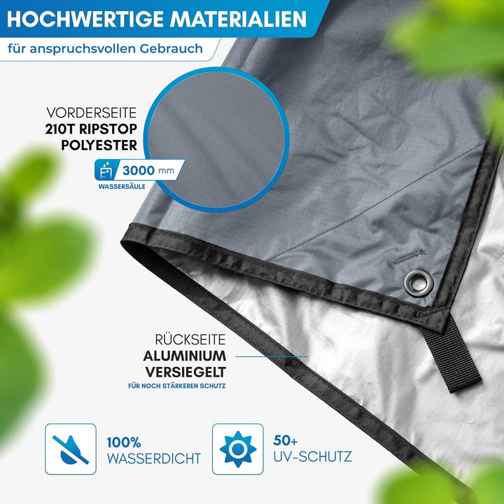 NORDMUT® Tarp 3x3/4m wasserdicht für optimalen Regen- und Sonnenschutz – Robuste Zeltplane kleines P
