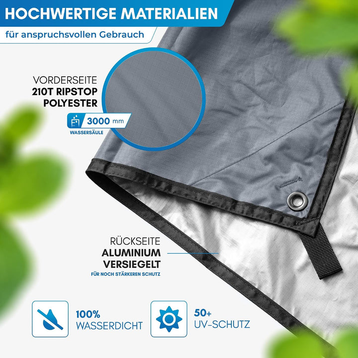 NORDMUT® Tarp 3x3/4m wasserdicht für optimalen Regen- und Sonnenschutz – Robuste Zeltplane kleines P