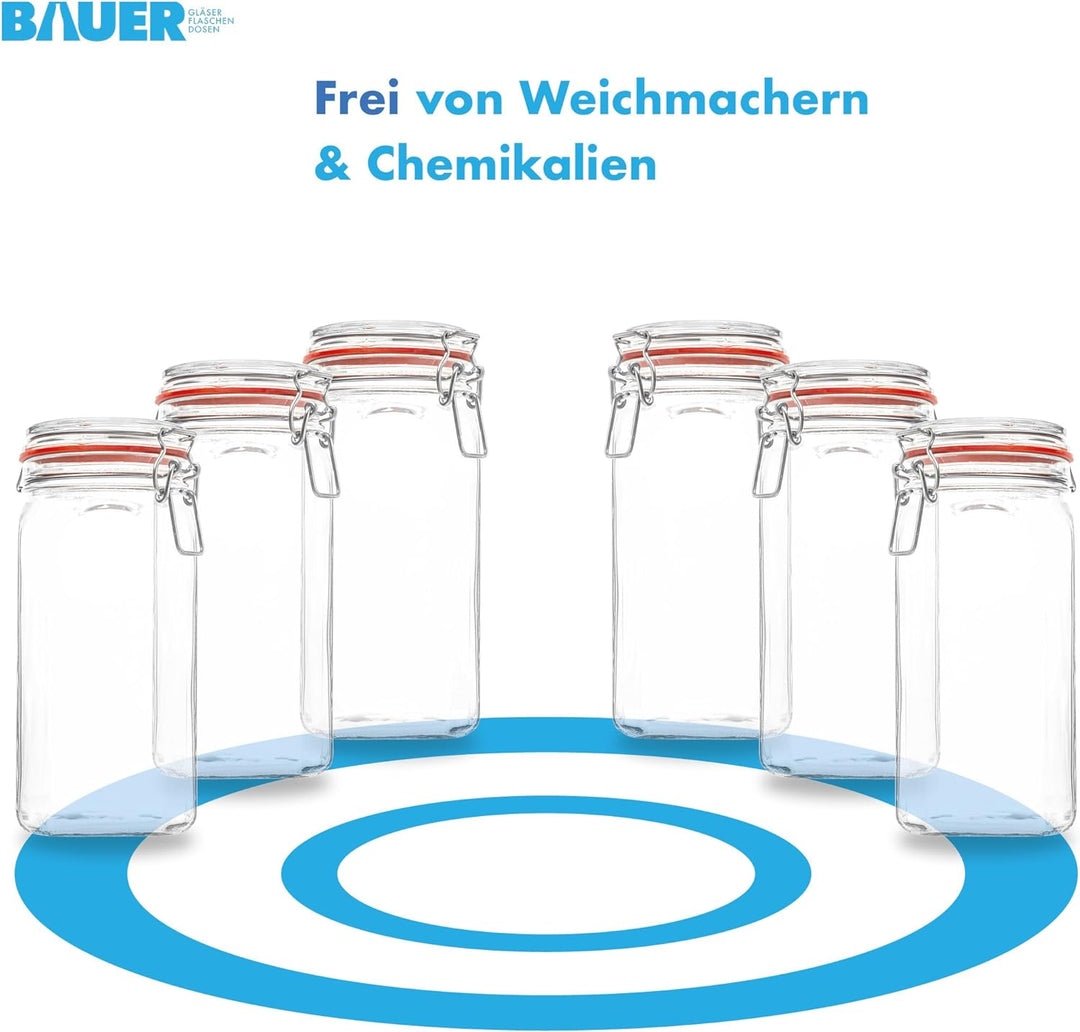 Flaschenbauer- 12 Drahtbügelgläser 1550ml verwendbar als Einmachglas und Fermentierglas, zu Aufbewah