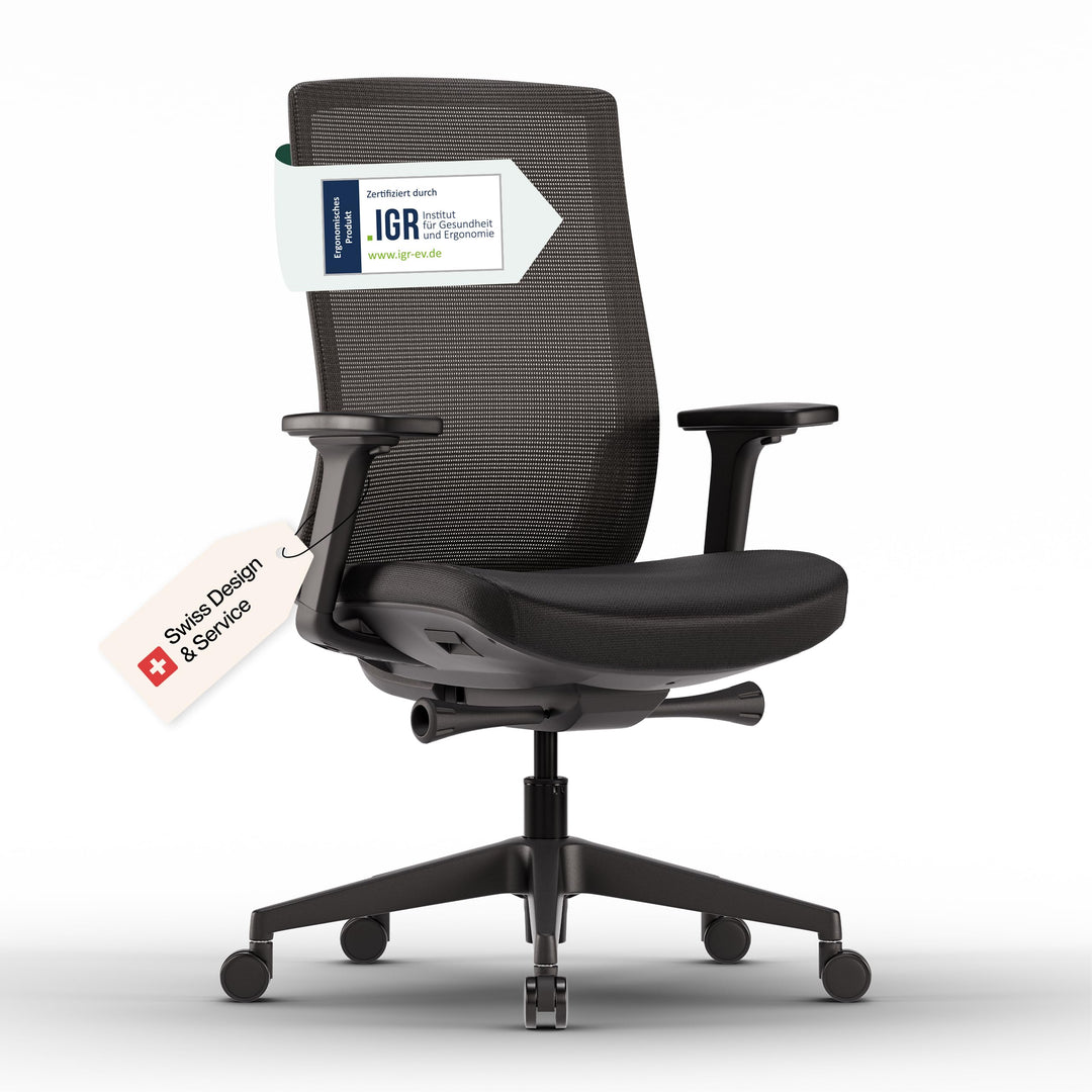 Ergo Bürostuhl Ergonomisch mit Armlehnen Schwarz | | Schreibtischstuhl mit Synchronmechanik, Lordose