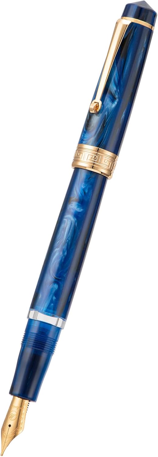 Asvine P20 Kolbenfüllhalter Galaxy Blue Resin, Iridium Medium Nib Gold Trim Smooth Writer Collection