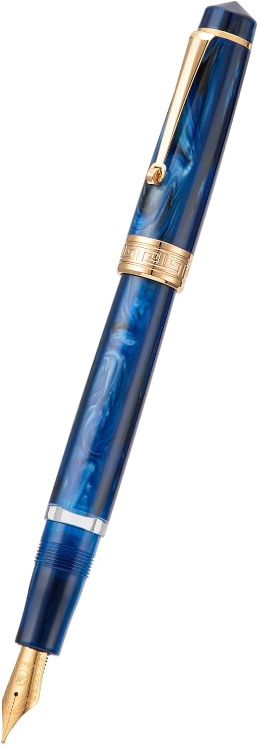 Asvine P20 Kolbenfüllhalter Galanxy Blue Resin, Iridium Fine Nib Gold Trim Smooth Writer Collection