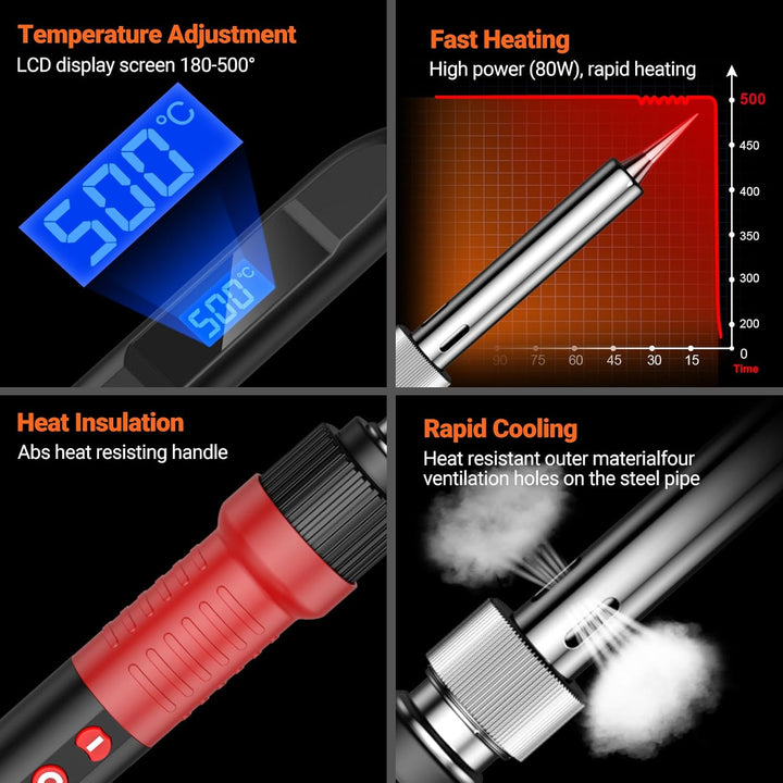 Lötkolben-Set, Preciva 80 W 220 V, Lötset, einstellbare Temperatur 220 ℃ ~ 500 ℃, 5 Stück, Lötspitze