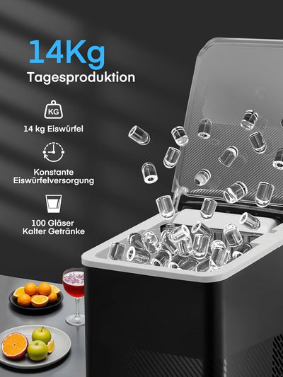 FOHERE Eiswürfelmaschine Klein, 12 Kg/24h, 9 Eiswürfel in 5 Minuten, 2 Eiswürfel Grössen, Selbstrein