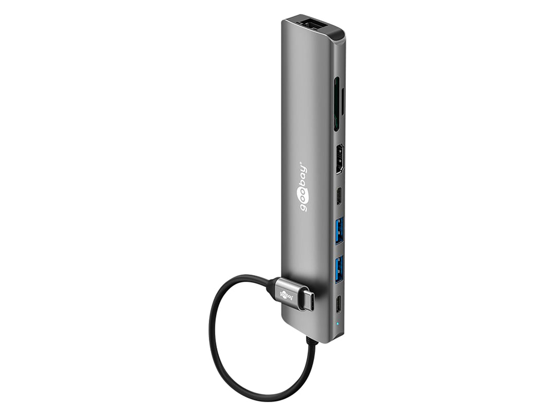 goobay USB-C Slim Hub 8-in-1 Dockingstation mit USB-C, 5Gbit/s, HDMI 4K 60 Hz, RJ45-1 Gbit/s, 2x USB
