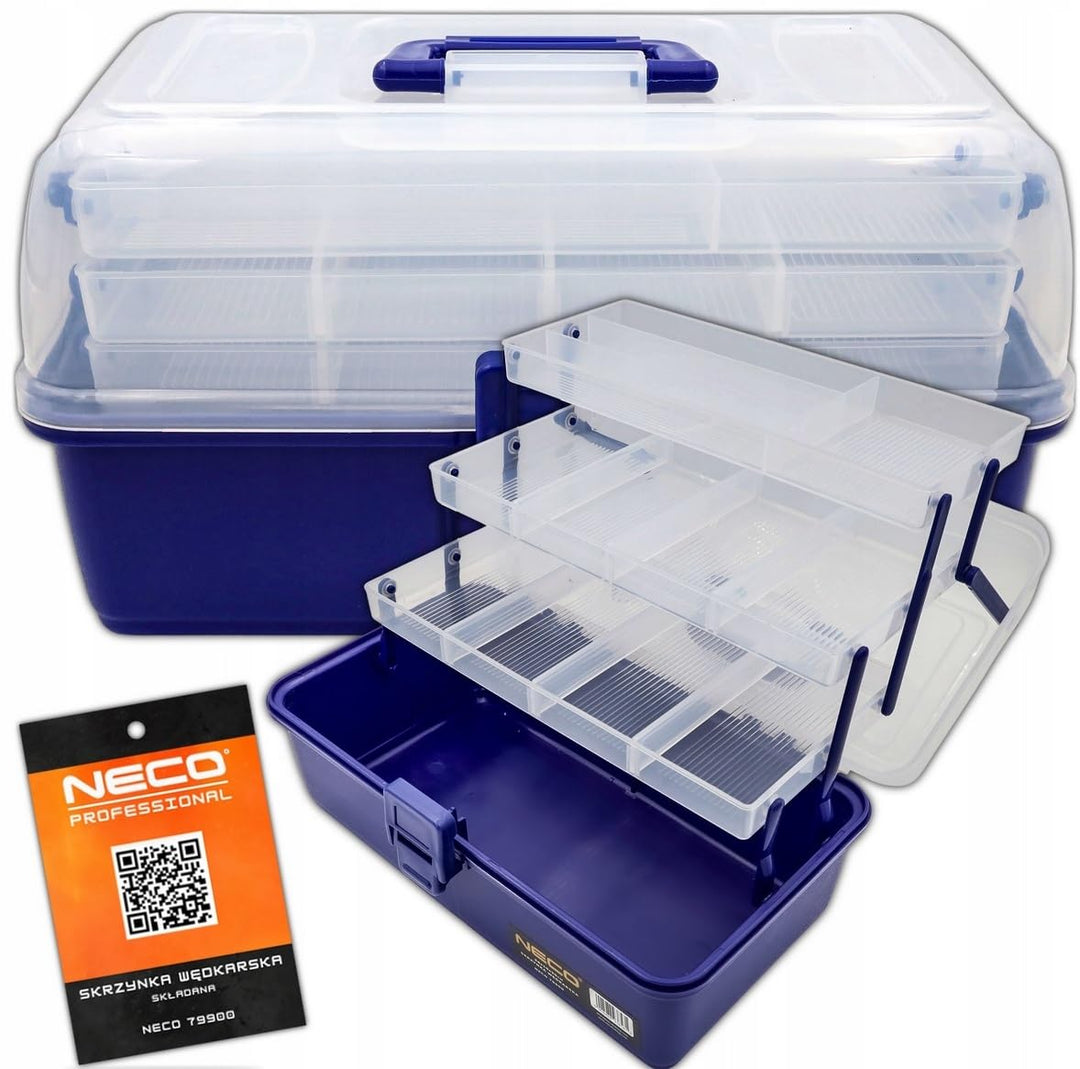 NECO Angelbox mit 3 Schubladen – Tackle Box 36x19x20 cm | Gerätekasten für Angelzubehör, Haken, Köde