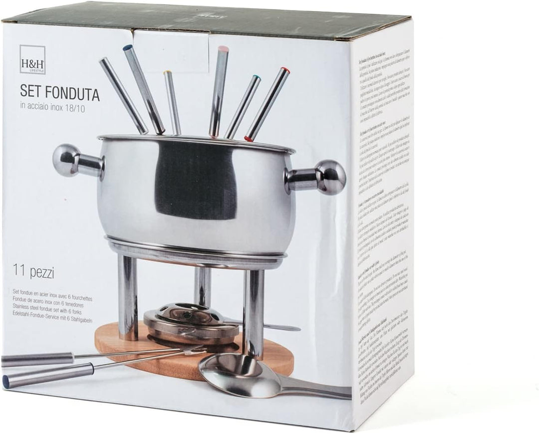 HOME 9830000 Fondue Service 11 Stück für 6 Personen aus Edelstahl 18/10, Bourguignonne, Schokolade,