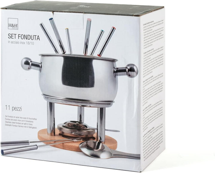 HOME 9830000 Fondue Service 11 Stück für 6 Personen aus Edelstahl 18/10, Bourguignonne, Schokolade,
