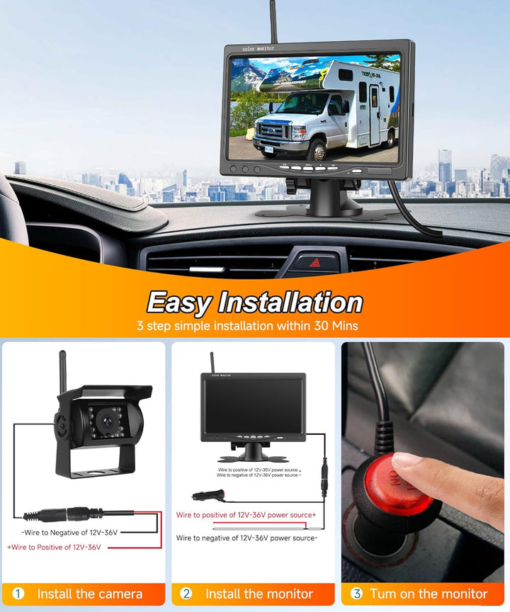 2*rückfahrkamera kabellos mit 7 Zoll Monitor,BSD System,Einparkhilfe,1080p AHD Rückfahrkamera Auto N