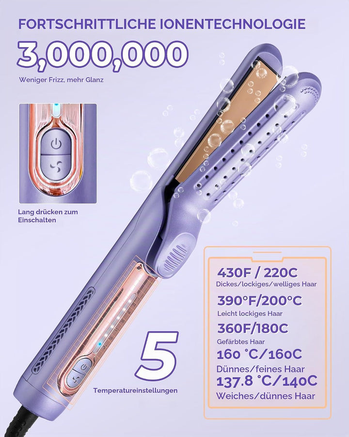 OKWRAP Air Haarglätter, Haarglätter mit Luft, Glätteisen Keratin 140-220°C, Air Straightener LED Dis