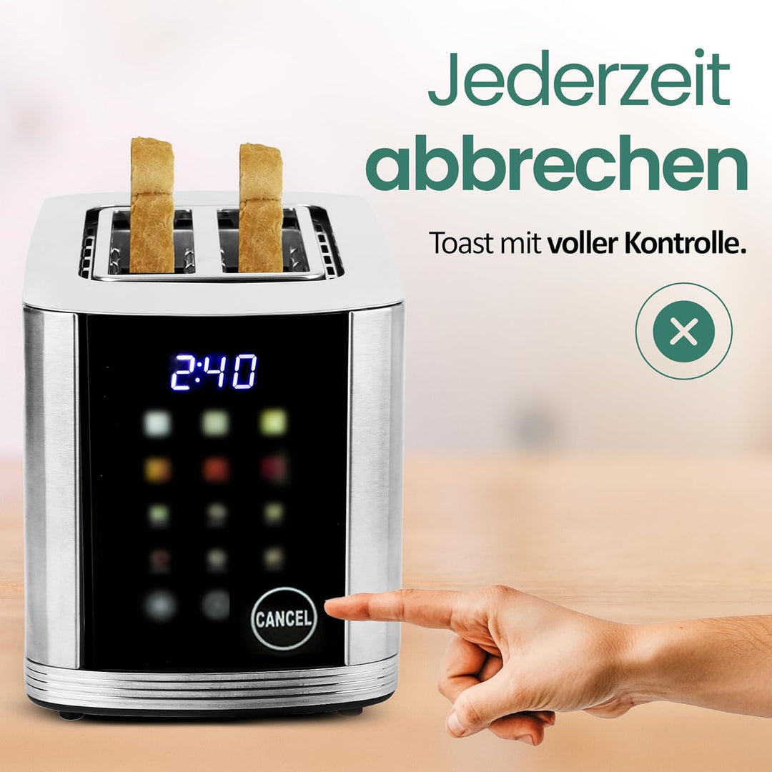 EMERIO Edelstahl Toaster mit grossem FARB Display | Touch | 2 Toastschlitze | Zentrierautomatik | Kr