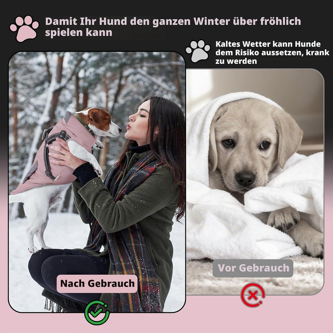 ZoneYan Hundejacke Winterweste Jacken, Warme Reflektierend Hundemäntel mit Geschirr Wasserdicht, Hun