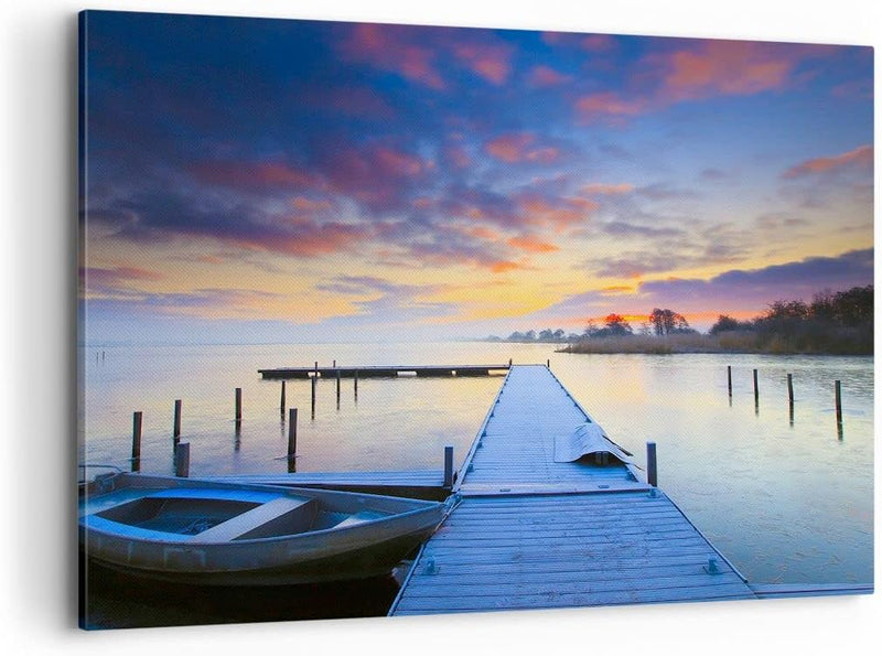 Bilder auf Leinwand 100x70cm Leinwandbild Niederlande Natur Meer Sonnenuntergang Gross Wanddeko Bild