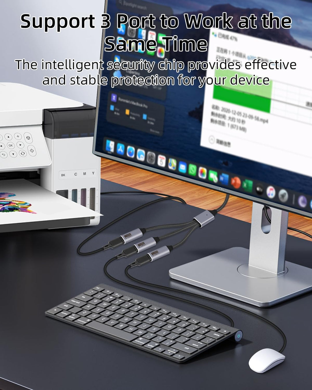 USB C Splitter 3 Port 1 Stecker auf 3 Buchse, 1 in 3 Ausgang USB C Extender Hub Daten und Stromverso