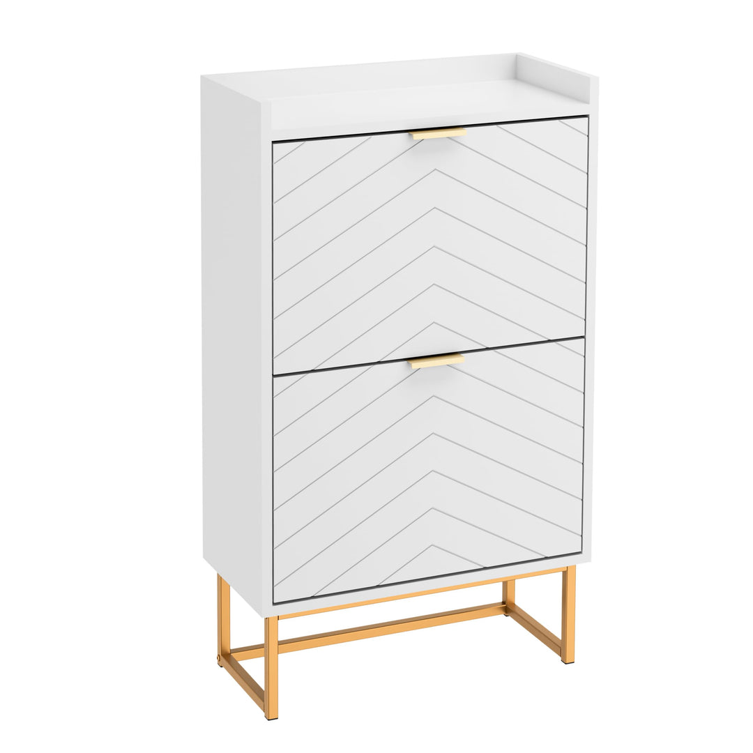UEV Schuhschrank mit 2 Klappen Schmal, Schuhkipper für Flur Wohnzimmer, Schuhkommode mit Kippschutz,