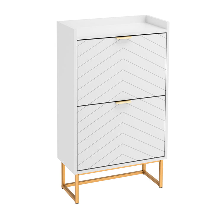 UEV Schuhschrank mit 2 Klappen Schmal, Schuhkipper für Flur Wohnzimmer, Schuhkommode mit Kippschutz,