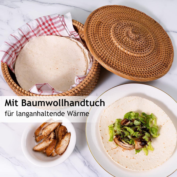 Tortillada - 26 cm Tortilla Wärmer/Tortilla Wärmer Korb Handgemacht aus Rattan inkl. Geschirrtuch au