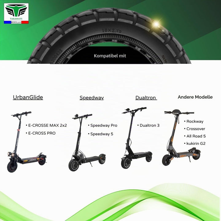 10 x 2,75 Zoll pannensicherer Vollreifen für UrbanGlide Cross PRO All Road 5 &amp; MAX, Cross PRO Kukiri