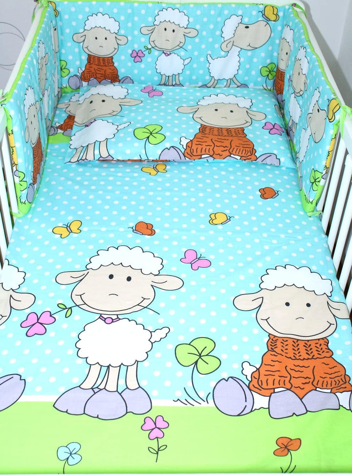 Baby Bettwäsche - Schäfchen- Kinderbettwäsche Babybettwäsche mit Kissenbezug Baumwolle (Türkis, 100