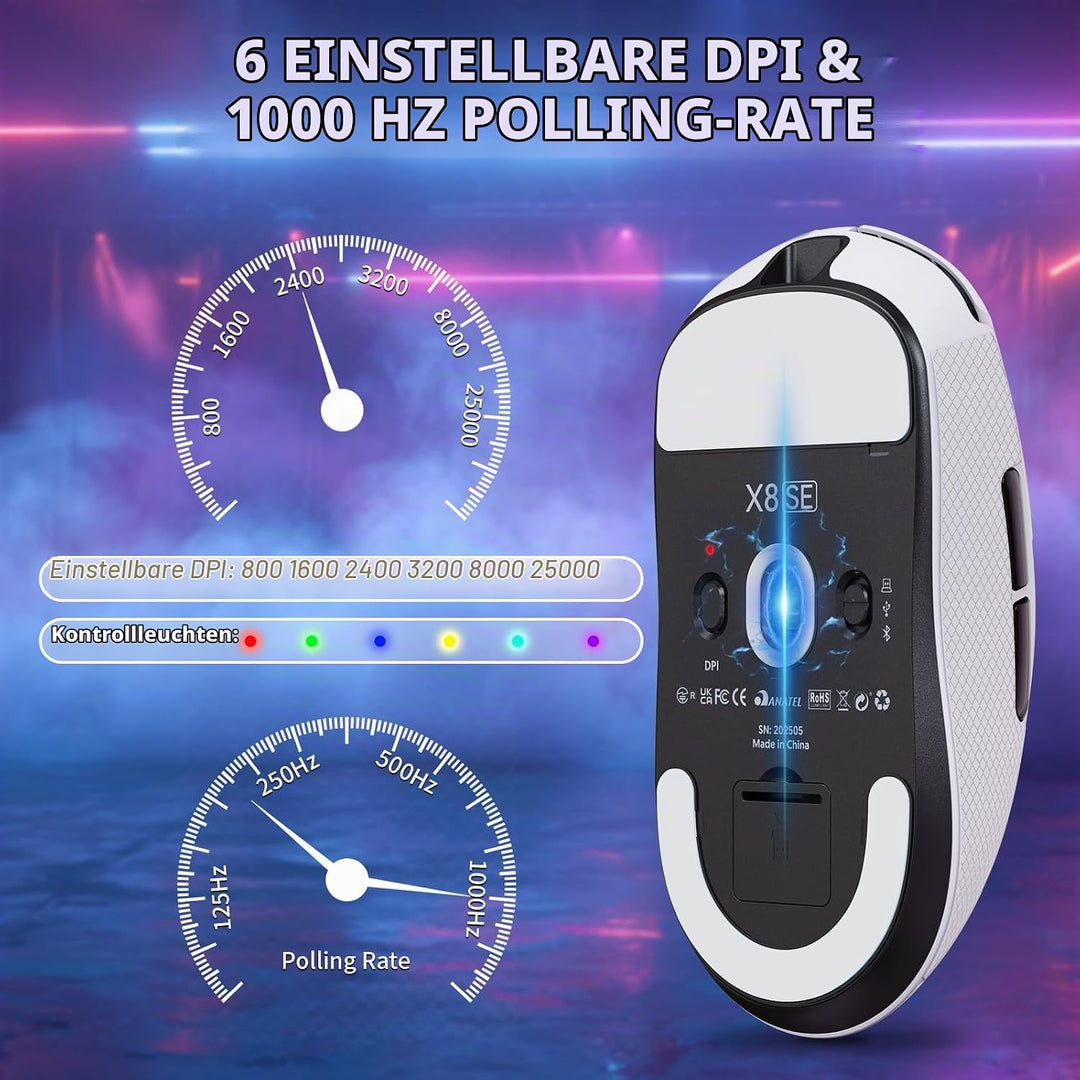 MAMBASNAKE X Attack Shark X8SE 55g ultraleichte kabellose Gaming-Maus mit Band–25000 DPI,PAW3311 Sen