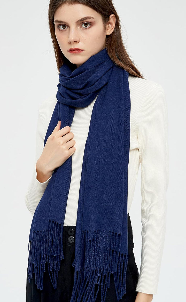 Pashmina Schals und Wraps Schals für Damen Hochzeit Party Winter Warme Lange Solid Color Marine, Mar