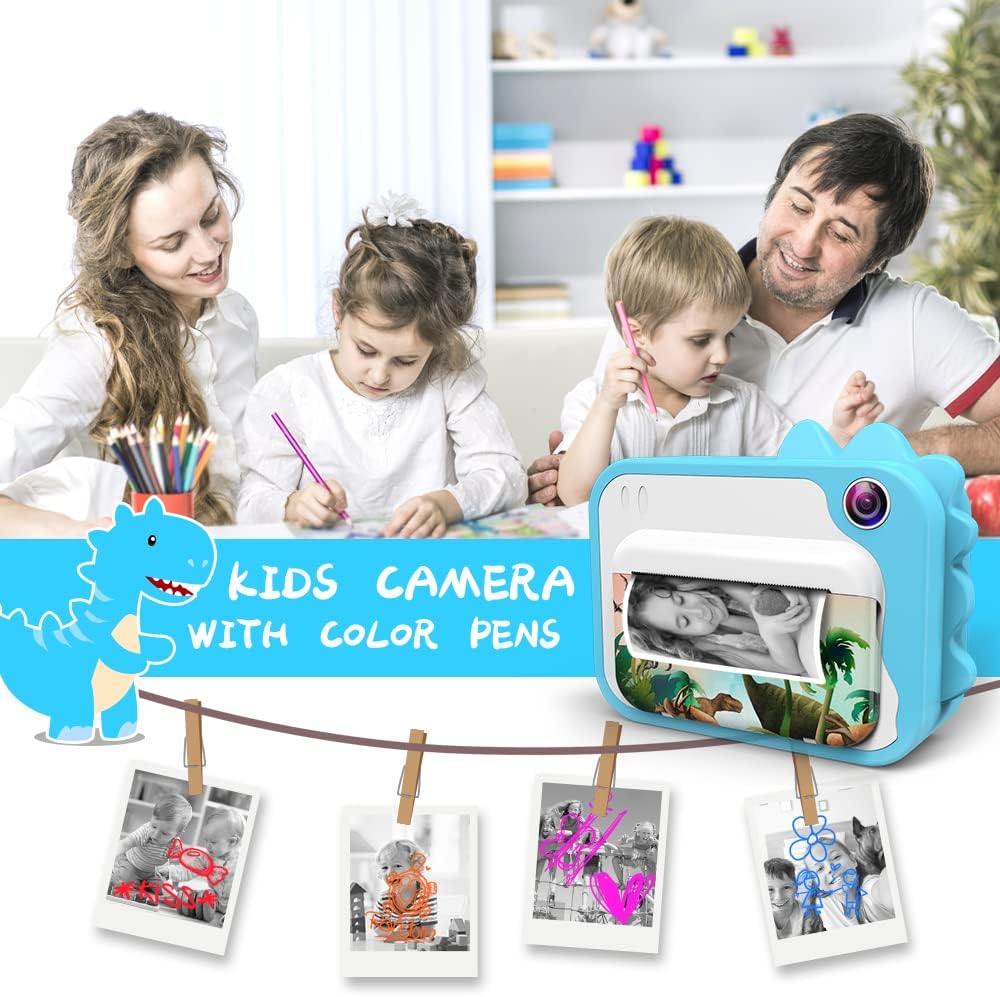 Ukuu KinderKamera 2,4 Zoll Bildschirm Print Sofortbildkamera für Kinder 1080P Digitalkamera mit 3 Ro