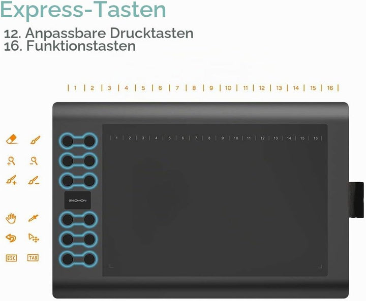 GAOMON M106K PRO Grafiktablett zum Zeichnen & zur Fotobearbeitung mit 8192 Druckstufen Battrielosem