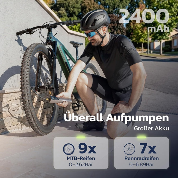 Woowind Ventus Ride Fahrradpumpe, 150 PSI/10,3 Bar, Elektrische Luftpumpe, Aufpumpen in 1 Minute, Ak