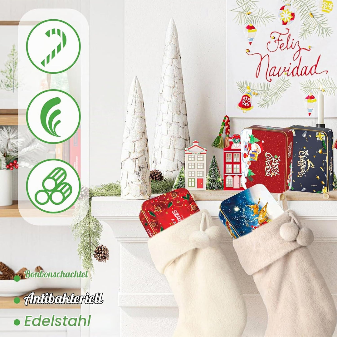 8Pcs Weihnachten Blechdose mit Deckel, Mini Weihnachtskeksdosen, Weihnachten Mini Aufbewahrungsdosen