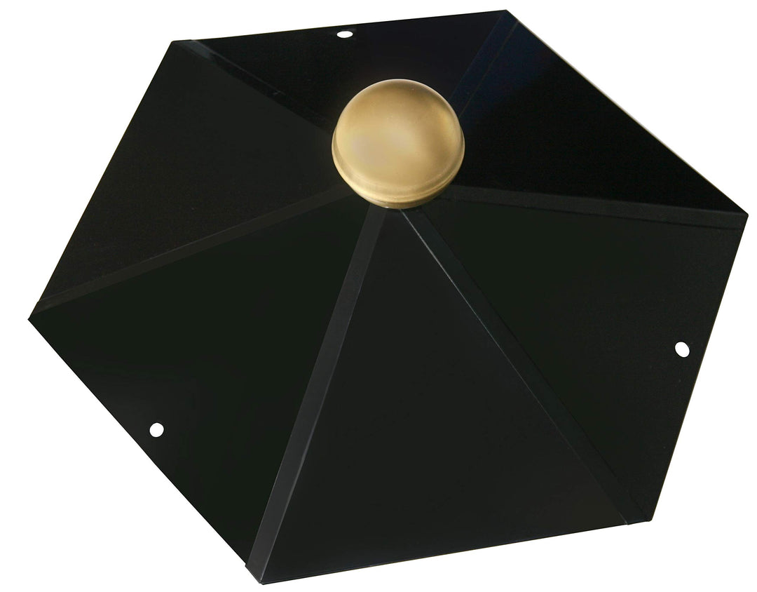 Pavillon-Haube 6-Eck mit Messingkugel, Firsthaube schwarz glänzend 6-eckig, schwarz Messingkugel, 6-