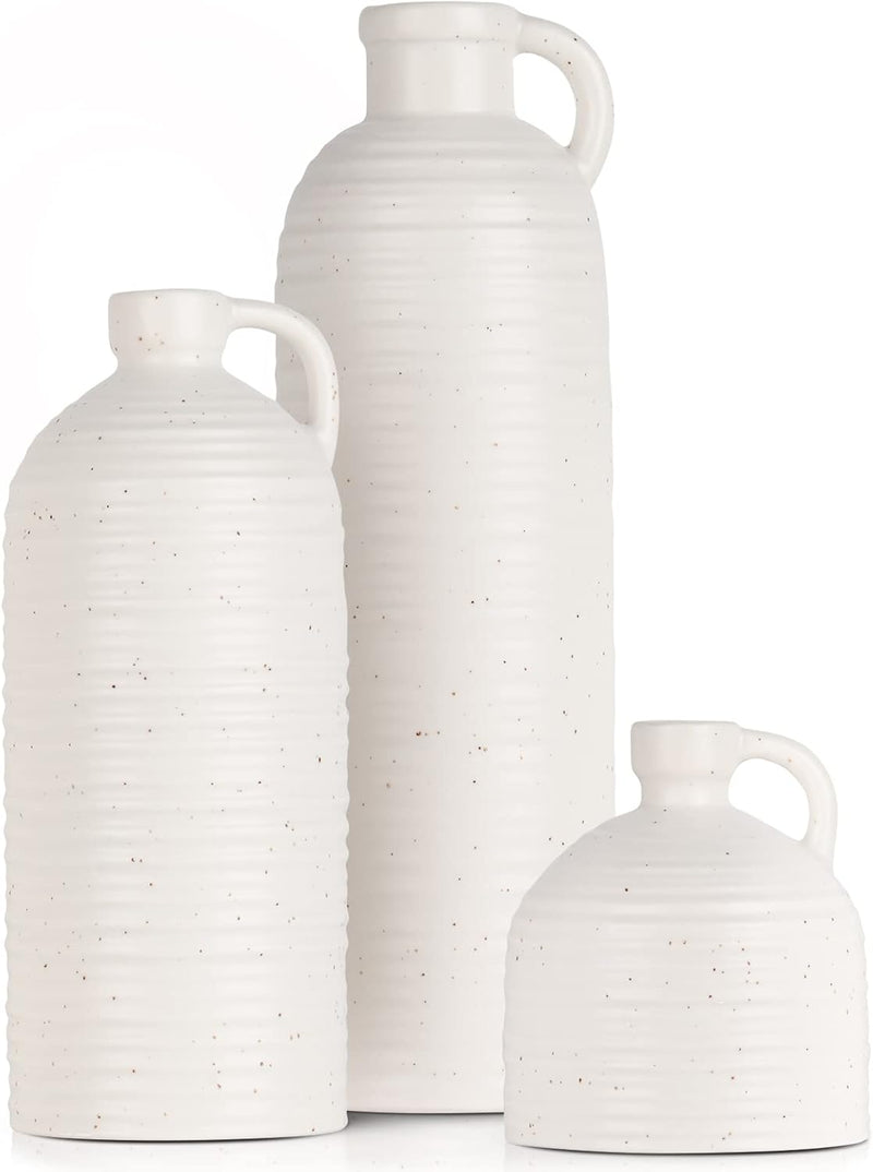 Keramikvase 3er-Set, Moderne Bauernhaus-Dekoration, weisse kleine Keramikkanne, 3er-Set, Keramik-Fin