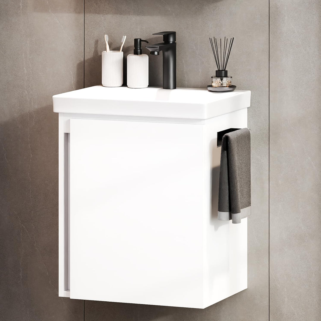 Planetmöbel Waschtisch mit Unterschrank 50 cm inkl. Waschtischarmatur schwarz, Badmöbel Set mit Wasc