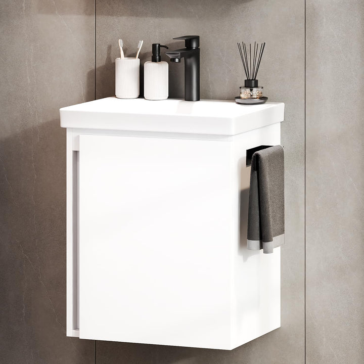 Planetmöbel Waschtisch mit Unterschrank 50 cm inkl. Waschtischarmatur schwarz, Badmöbel Set mit Wasc