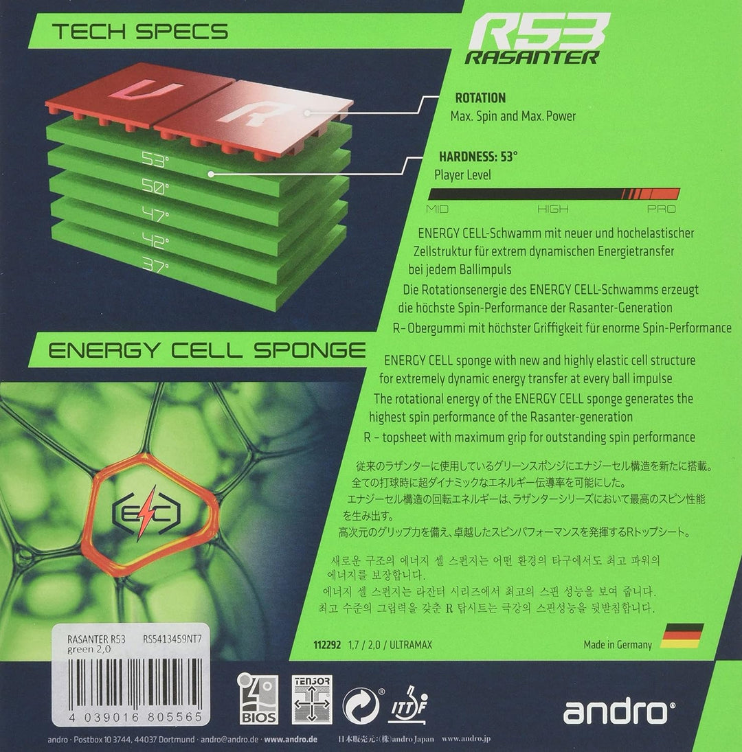 ANDRO Belag Rasanter R 53 grün 1,7 mm, grün 1,7 mm