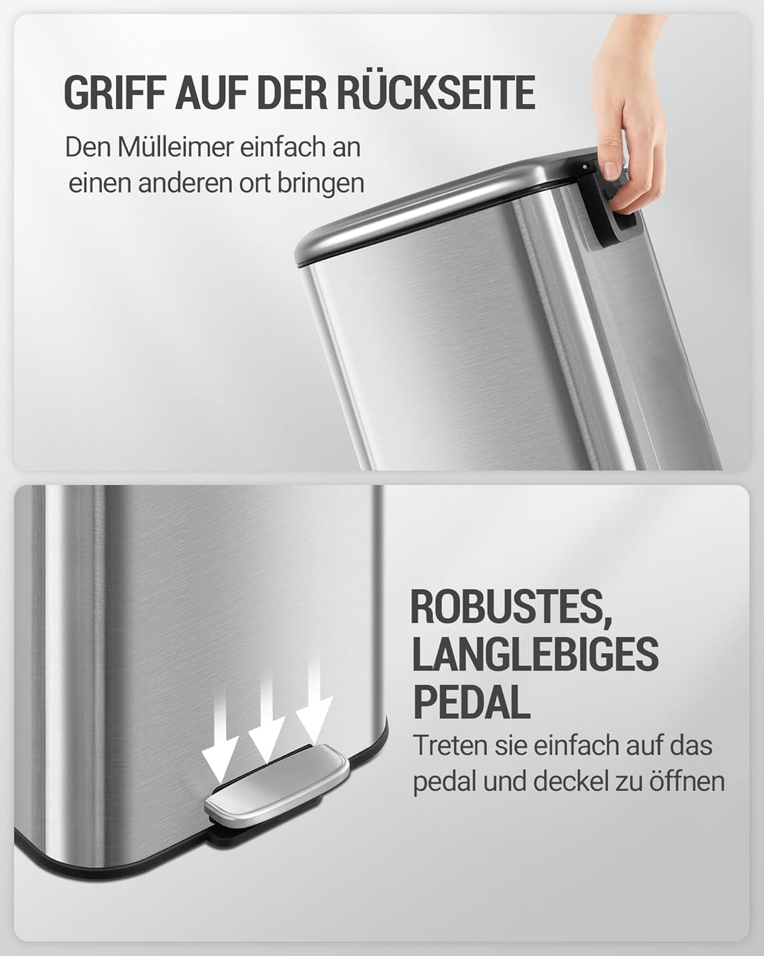 Hzuaneri Mülleimer Küche, 20L Abfalleimer mit Tretpedal, Tretmülleimer mit Softclose-Deckel und Inne