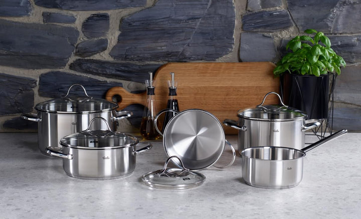 Fissler Palermo / Edelstahl-Topfset 5-teilig, Töpfe inkl. Glasdeckel (3 Kochtöpfe, 1 Bratentopf, 1 S