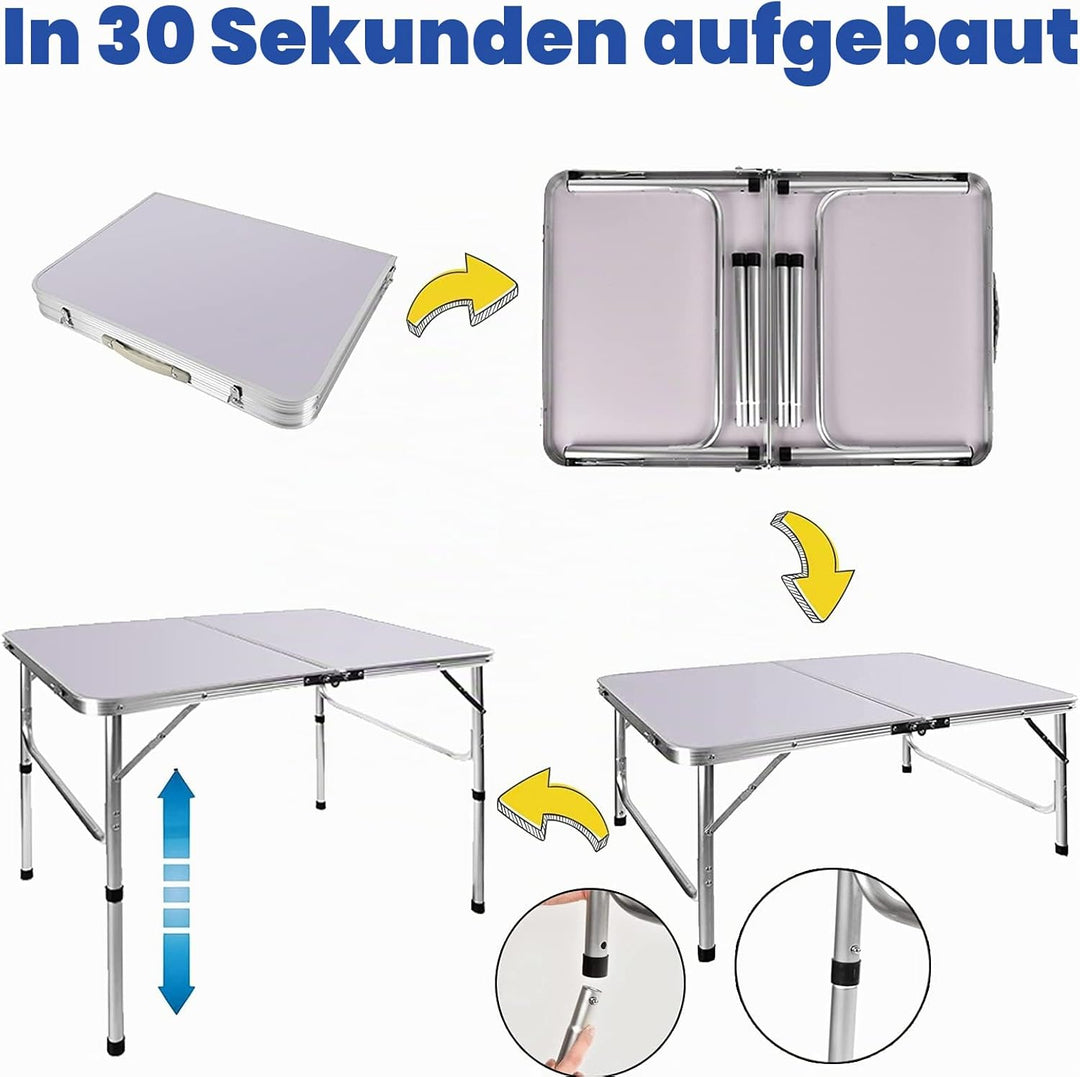 Klapptisch 91 cm mit Verstellbarer Höhe von 67 cm/37 cm, leicht, tragbar, Aluminium, Camping, Buffet