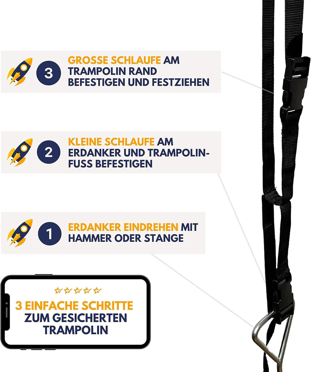 BEST SPORTING Erdanker für Trampoline 4 Erdanker + 4 Spanngurte, 4 Erdanker + 4 Spanngurte