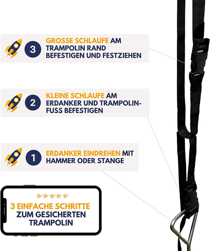 BEST SPORTING Erdanker für Trampoline 4 Erdanker + 4 Spanngurte, 4 Erdanker + 4 Spanngurte