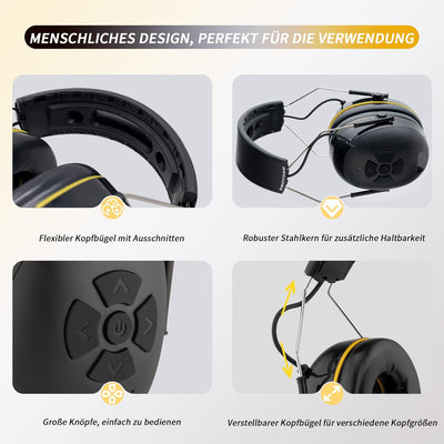 PROTEAR Gehörschutz mit Bluetooth 5.3,High-Fidelity-Lautsprecher,48 Std. + Spielzeit,Idealer Sicherh