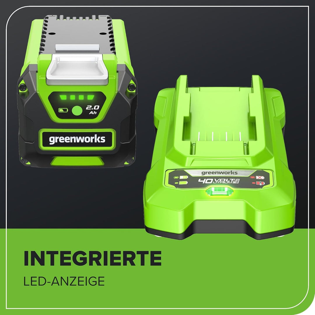 Greenworks 40V Akku & Universal Ladegerät Kit - Original Greenworks leistungsstarker 2Ah Lithium-Ion