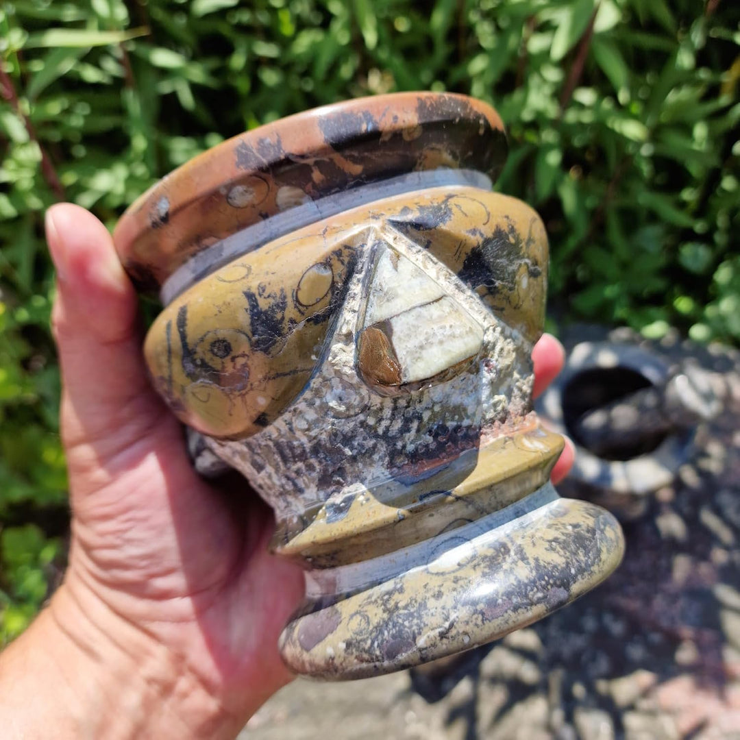 Budawi® Orthoceras Gewürz Mörser mit Stössel – Handgefertigter Küchenmörser aus Naturstein – Fossile