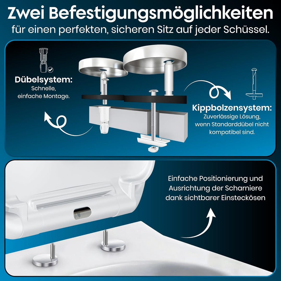 Toilettendeckel mit Absenkautomatik [Einfache Montage] antibakteriell & UV-beständig | Quick-Release