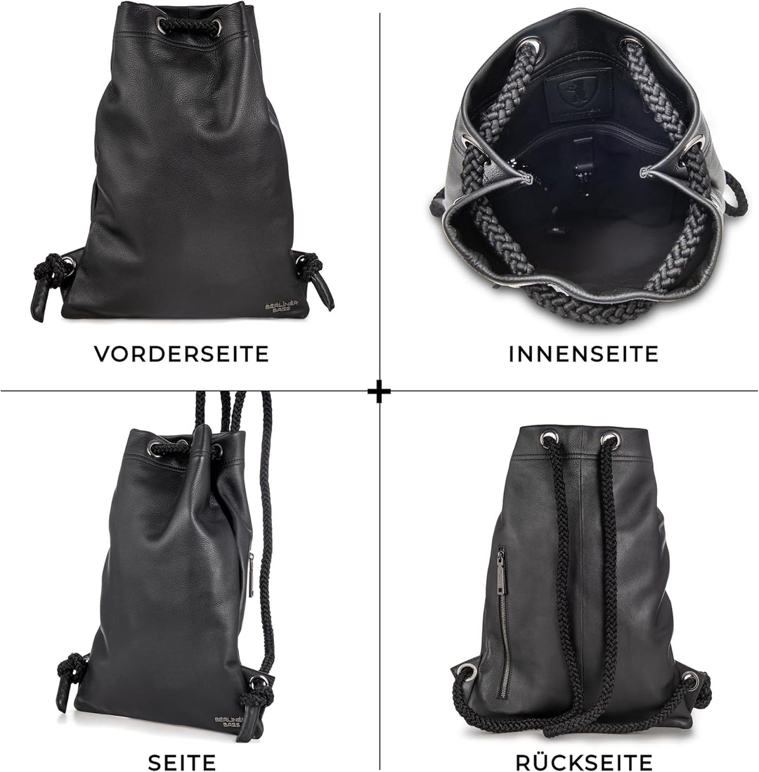 Berliner Bags Premium Turnbeutel Gym Bag aus Leder, Sportrucksack mit Kordelzug für Damen und Herren