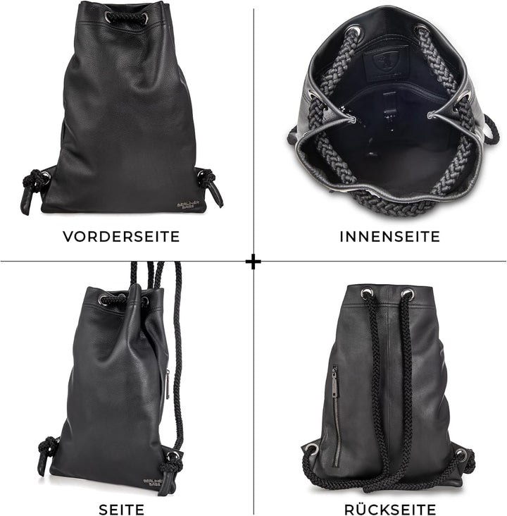 Berliner Bags Premium Turnbeutel Gym Bag aus Leder, Sportrucksack mit Kordelzug für Damen und Herren