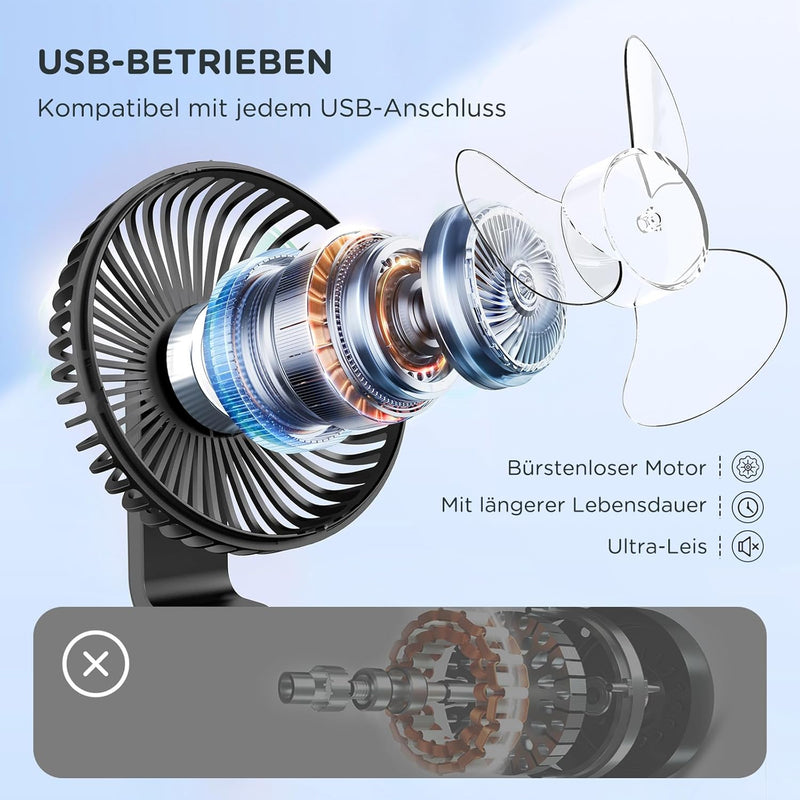 EasyAcc Tischventilator Batterie USB Ventilator 4000 Akku Klein Tragbarer 4 Geschwindigkeiten Ventil